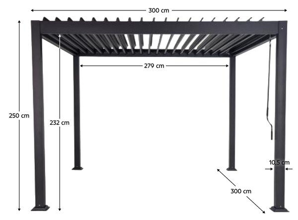 KONDELA Bioklimatická pergola, antracit, 3x3 m, ZIA