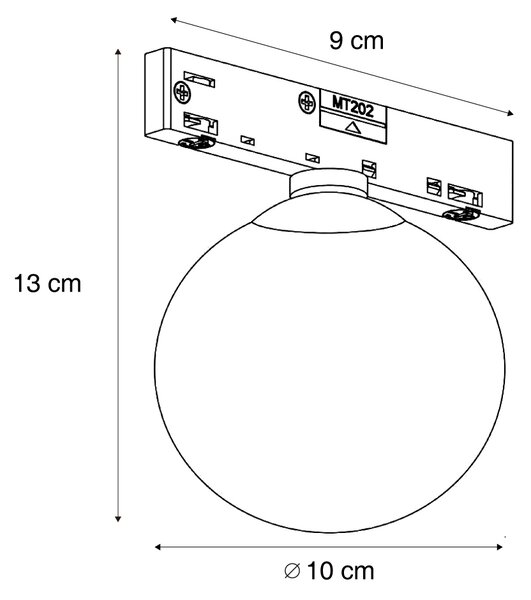 Moderní stropní svítidlo černé s bílým sklem pro 1fázový kolejnicový systém - Slimline Eira