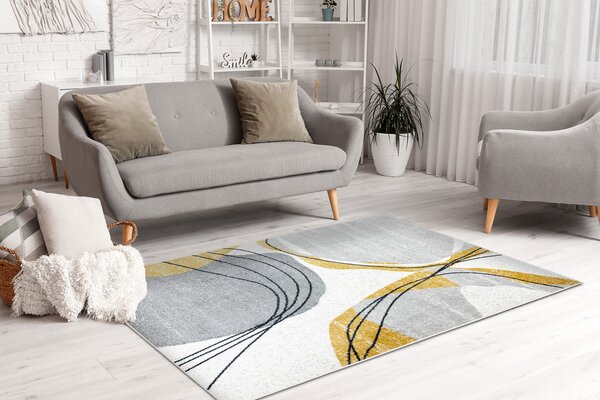 Makro Abra Kusový koberec FUSION 5868 Moderní Abstraktní bílý žlutý Rozměr: 80x150 cm