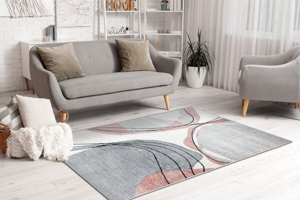 Makro Abra Kusový koberec FUSION 5868 Moderní Abstraktní bílý tmavě růžový Rozměr: 80x150 cm