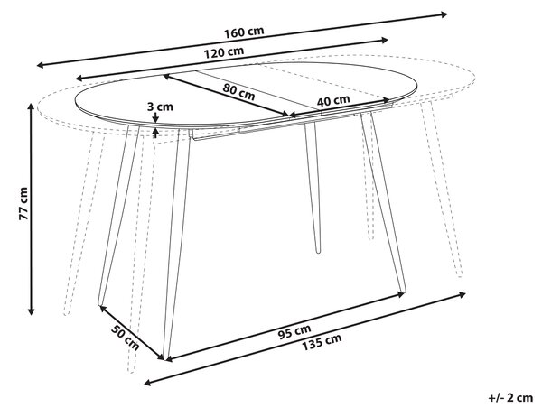 Rozkládací jídelní stůl CLAVET Světle hnědá 120/160 cm 80 cm