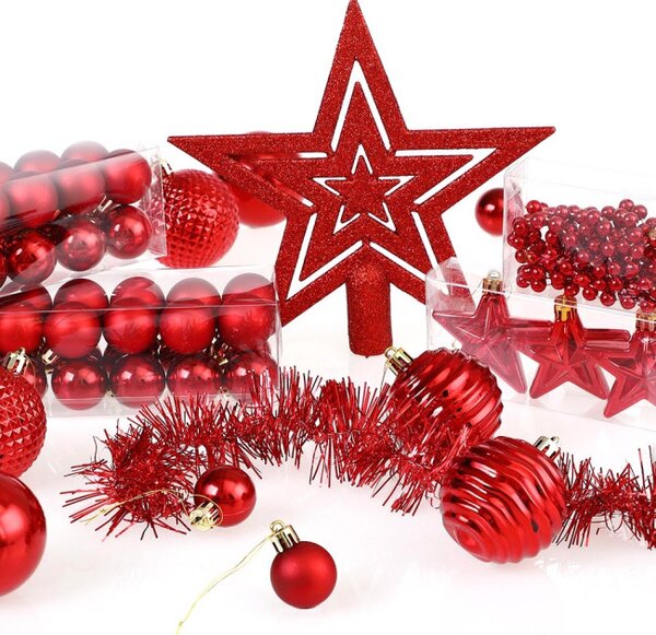 Sada vánočních závěsných dekorací ESTRELLA červená (66 ks)