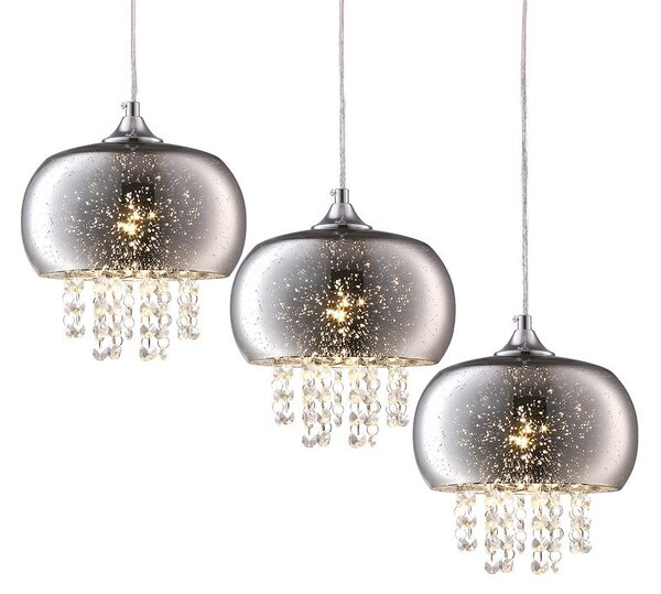 Závěsné svítidlo Starlight, 3x krystalky/chromové skleněné stínítko, ch