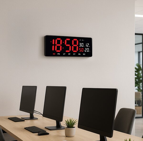 JVD Digitální černé hodiny s LED červenými číslicemi JVD DH3604.3