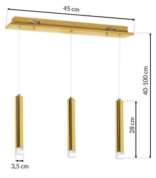 Závěsné svítidlo Goldie, 3x zlaté kovové stínítko, g