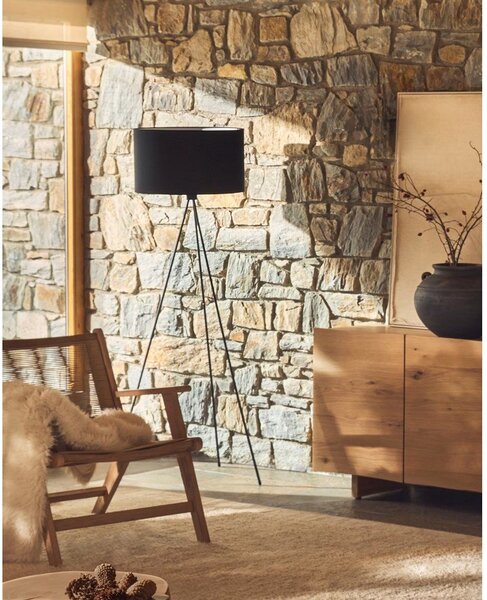 Černá stojací lampa s textilním stínidlem (výška 157 cm) Ikia – Kave Home
