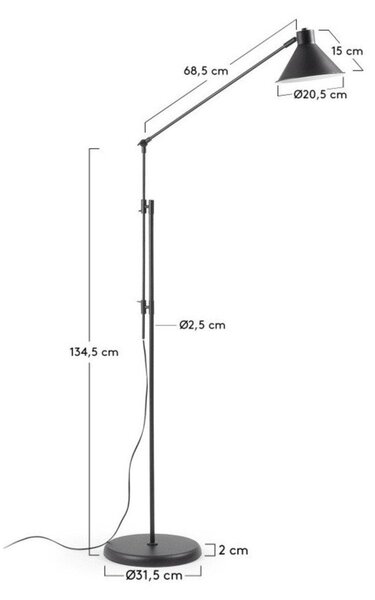 Černá stojací lampa s kovovým stínidlem (výška 220 cm) Dione – Kave Home