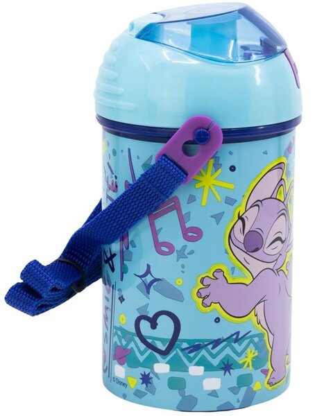 Plastová láhev na pití s brčkem a víčkem Stitch & Angel - 450 ml