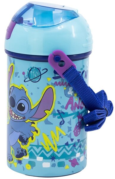 Plastová láhev na pití s brčkem a víčkem Stitch & Angel - 450 ml