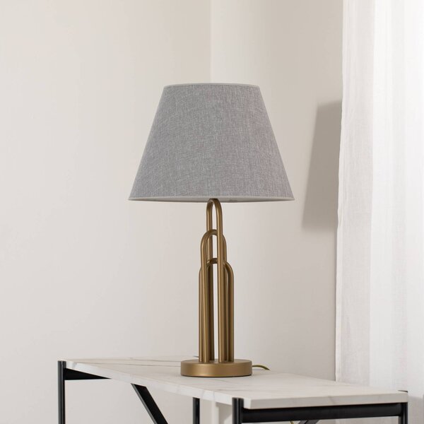 Avonni Stolní lampa Lazar, šedá/zlatá antik, výška 65 cm, textil/kov, Hliník / šedá / zinek, Obývací pokoj / jídelna, Textil / tkanina / hedvábí