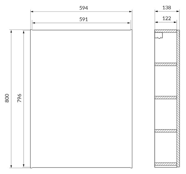 Cersanit City skříňka 59.4x13.8x80 cm boční závěsná dub S584-113