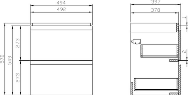 Cersanit Moduo skříňka 49.4x39.7x62 cm pod umyvadlo závěsná bílá S590-012-DSM