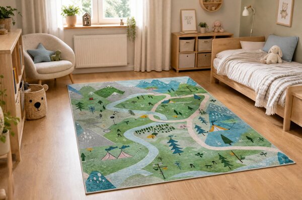 Dětský koberec protiskluzový BAMBINO 61550 zelený / šedý