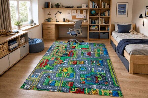 Dětský koberec protiskluzový BAMBINO 61500 zelený / šedý