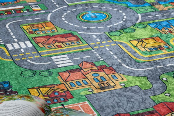 Dětský koberec protiskluzový BAMBINO 61500 zelený / šedý