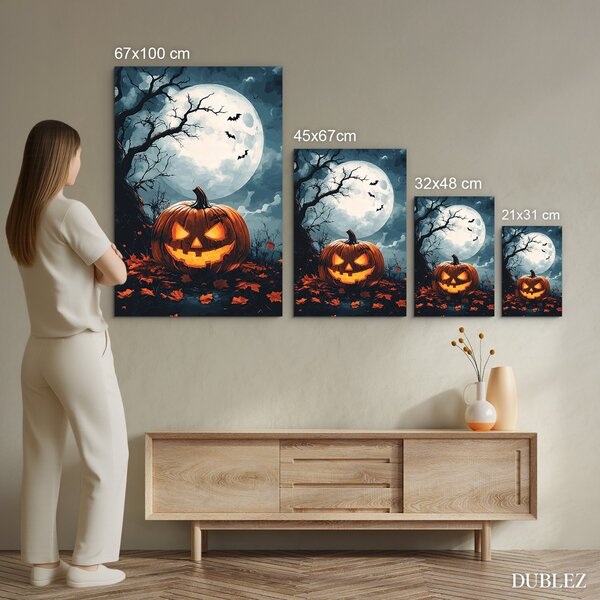 DUBLEZ | Dřevěný obraz - Halloweenská dýně | UV tisk, Premium
