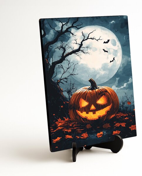 DUBLEZ | Dřevěný obraz - Halloweenská dýně | UV tisk, Premium