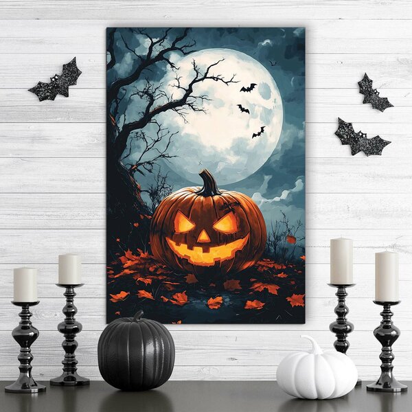 DUBLEZ | Dřevěný obraz - Halloweenská dýně | UV tisk, Premium