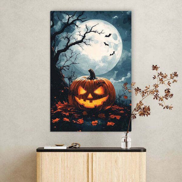 DUBLEZ | Dřevěný obraz - Halloweenská dýně | UV tisk, Premium