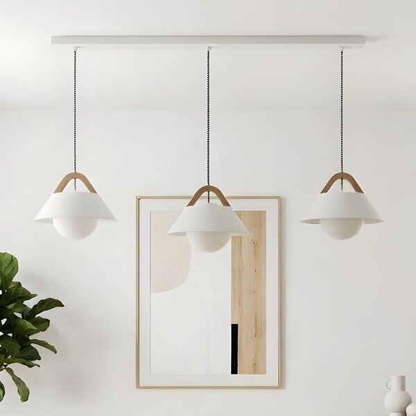 Luminex Závěsné světlo Funda, bílé, délka 110 cm, 3ramenné, kov/sklo, stmívatelný, Bílá / opál, Obývací pokoj / jídelna, kov, Skandinávský