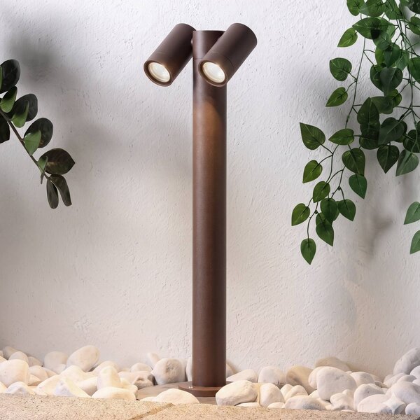 PRIOS Osvětlení cesty Tulimar, 2žárovkové, 60 cm, rezavá barva, IP65, stmívatelný, Hnědá / rez, Hliník, Moderní