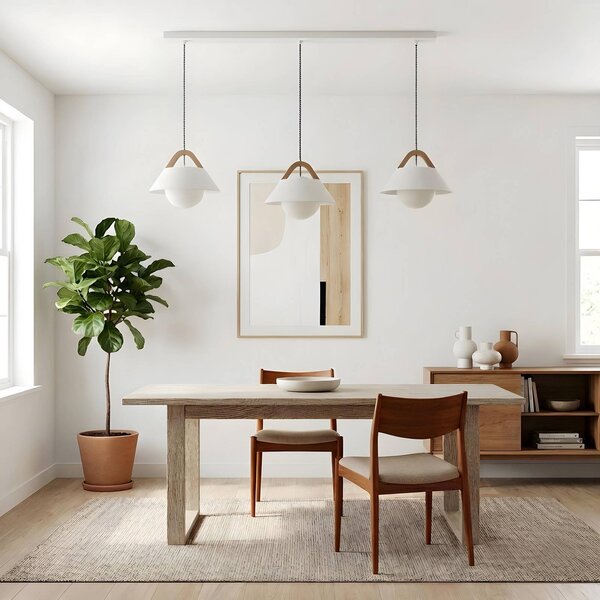 Luminex Závěsné světlo Funda, bílé, délka 110 cm, 3ramenné, kov/sklo, stmívatelný, Bílá / opál, Obývací pokoj / jídelna, kov, Skandinávský