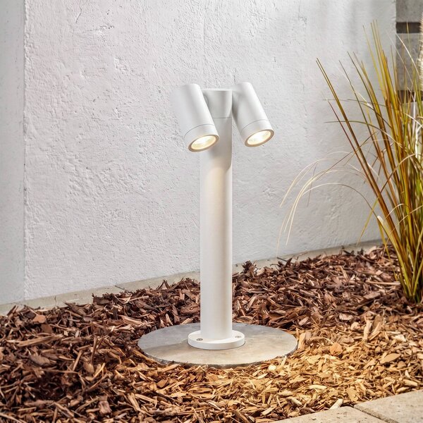 PRIOS Stojací lampa Tulimar, 2 žárovky, 45 cm, bílá, IP65, stmívatelný, Bílá / opál, Hliník, Moderní