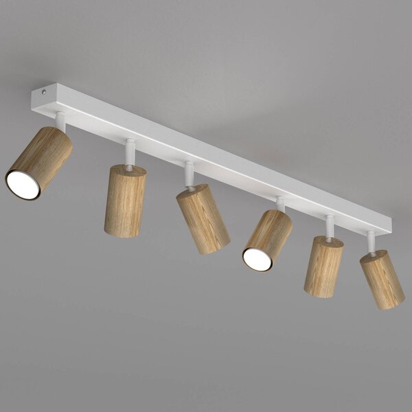 Luminex Stropní bodové světlo Nisse, bílé, délka 90 cm, 5 ramen, dřevo/kov, stmívatelný, Bílá / opál, Obývací pokoj / jídelna, Dřevo, Stropní svítidlo