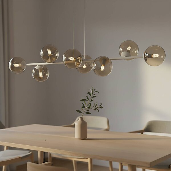 EMIBIG LIGHTING Závěsné světlo Rossi, béžové, délka 130 cm, 8ramenné, sklo/kov, stmívatelný, Krémová / jantar, Obývací pokoj / jídelna, Sklo, Moderní, Koule
