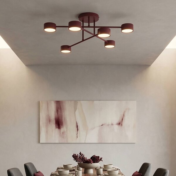 EMIBIG LIGHTING Stropní světlo HALO, tmavě červené, Ø 60 cm, 6ramenné, kov, GX53, stmívatelný, Červená, Obývací pokoj / jídelna, kov, Moderní, Stropní půlkruhové světlo s prostorem