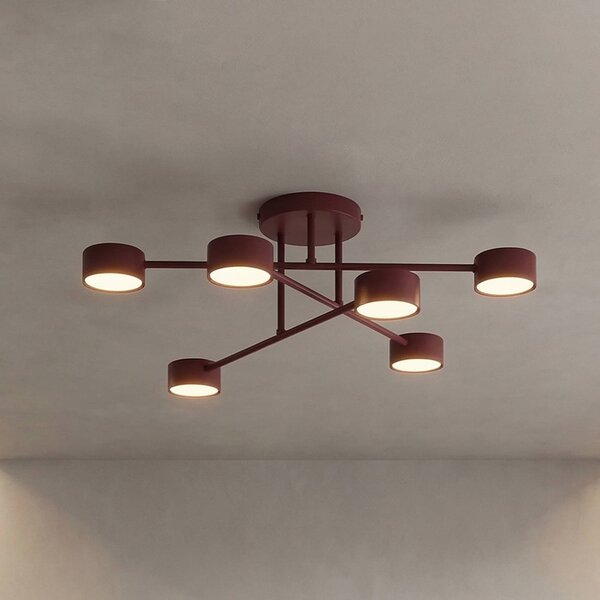 EMIBIG LIGHTING Stropní světlo HALO, tmavě červené, Ø 60 cm, 6ramenné, kov, GX53, stmívatelný, Červená, Obývací pokoj / jídelna, kov, Moderní, Stropní půlkruhové světlo s prostorem