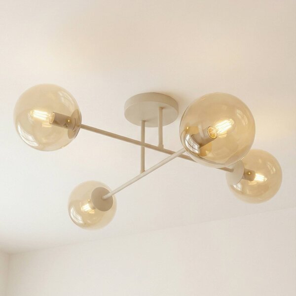 EMIBIG LIGHTING Stropní světlo ROMA, béžové, délka 75 cm, 4ramenné, sklo/kov, stmívatelný, Krémová / jantar, Obývací pokoj / jídelna, Sklo, Moderní, Koule