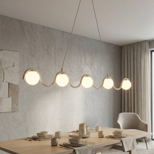 EMIBIG LIGHTING Závěsné světlo SINUS, béžové, délka 110 cm, 5žárovkové, kov/sklo, stmívatelný, Krémová / jantar, Obývací pokoj / jídelna, kov, Moderní, Koule