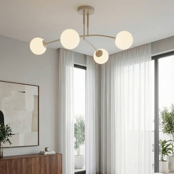 EMIBIG LIGHTING Stropní světlo Pregos, béžové, Ø 60 cm, 4ramenné, kov/sklo, stmívatelný, Krémová / jantar, Obývací pokoj / jídelna, kov, Moderní, Koule