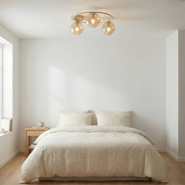 EMIBIG LIGHTING Stropní světlo Sopra, béžové, Ø 47 cm, 3 žárovky, sklo/kov, E14, stmívatelný, Krémová / jantar, Obývací pokoj / jídelna, Sklo, Moderní, Koule