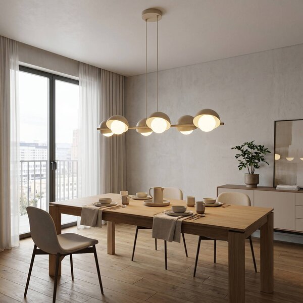 EMIBIG LIGHTING Závěsné světlo BOOM, béžové, délka 88 cm, 6žárovkové, kov/sklo, stmívatelný, Krémová / jantar, Obývací pokoj / jídelna, kov, Moderní