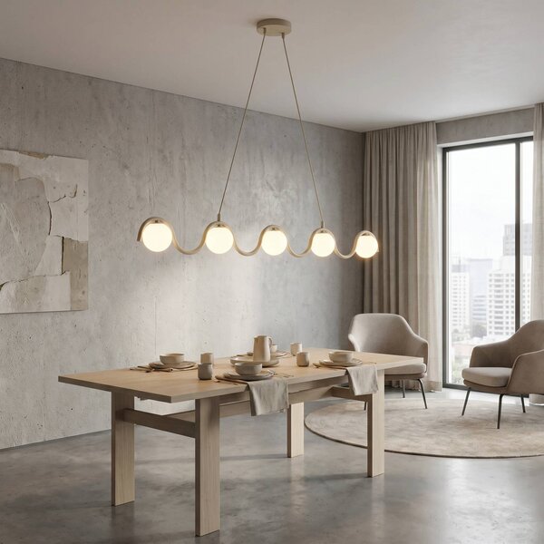 EMIBIG LIGHTING Závěsné světlo SINUS, béžové, délka 110 cm, 5žárovkové, kov/sklo, stmívatelný, Krémová / jantar, Obývací pokoj / jídelna, kov, Moderní, Koule