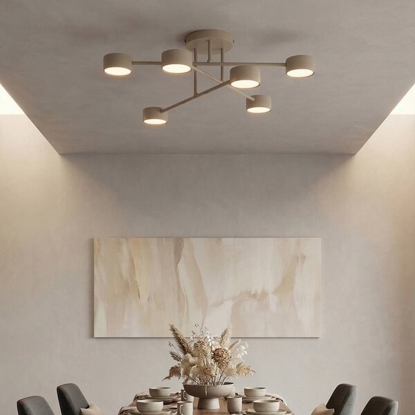 EMIBIG LIGHTING Stropní světlo HALO, béžové, Ø 60 cm, 6žárovkové, kovové, GX53, stmívatelný, Krémová / jantar, Obývací pokoj / jídelna, kov, Moderní, Stropní půlkruhové světlo s prostorem