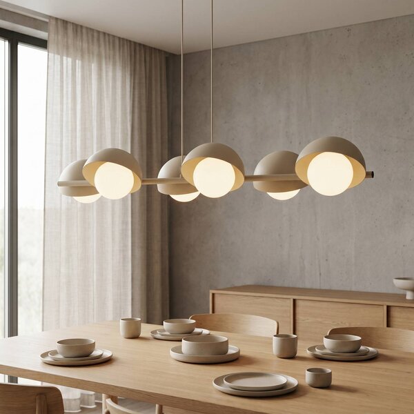 EMIBIG LIGHTING Závěsné světlo BOOM, béžové, délka 88 cm, 6žárovkové, kov/sklo, stmívatelný, Krémová / jantar, Obývací pokoj / jídelna, kov, Moderní