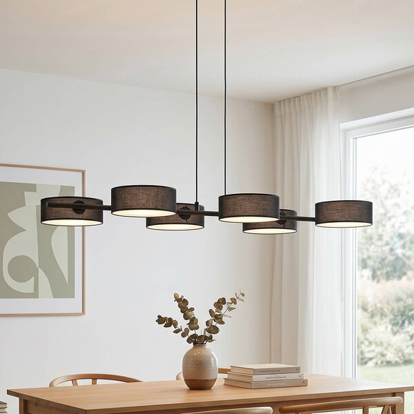 EMIBIG LIGHTING Závěsné světlo DRUMZ, černé, délka 100 cm, 6ramenné, textil, E14, stmívatelný, Černá, Obývací pokoj / jídelna, Textil / tkanina / hedvábí, Moderní
