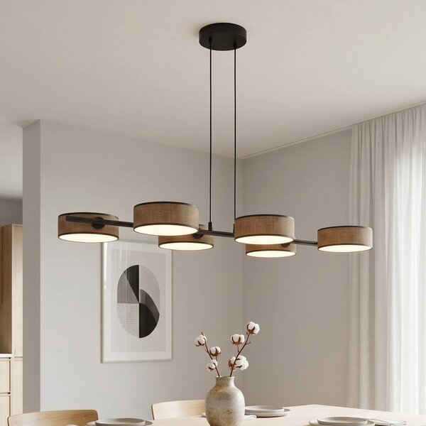 EMIBIG LIGHTING Závěsné světlo DRUMZ, hnědé, délka 100 cm, 6 žárovek, textil, E14, stmívatelný, Hnědá / rez, Obývací pokoj / jídelna, Textil / tkanina / hedvábí, Moderní