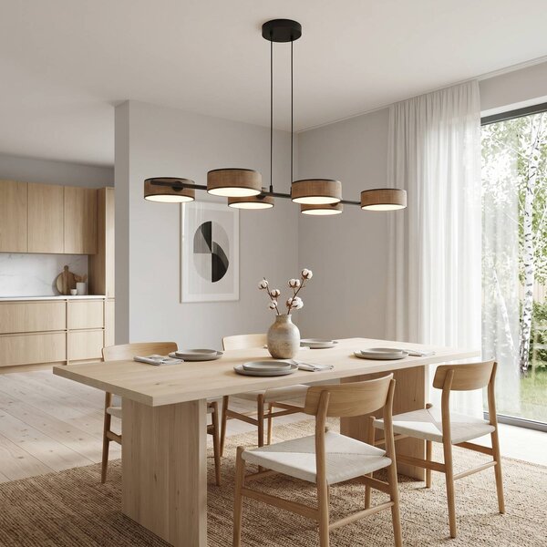 EMIBIG LIGHTING Závěsné světlo DRUMZ, hnědé, délka 100 cm, 6 žárovek, textil, E14, stmívatelný, Hnědá / rez, Obývací pokoj / jídelna, Textil / tkanina / hedvábí, Moderní