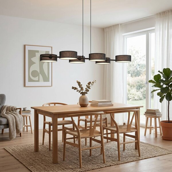 EMIBIG LIGHTING Závěsné světlo DRUMZ, černé, délka 100 cm, 6ramenné, textil, E14, stmívatelný, Černá, Obývací pokoj / jídelna, Textil / tkanina / hedvábí, Moderní