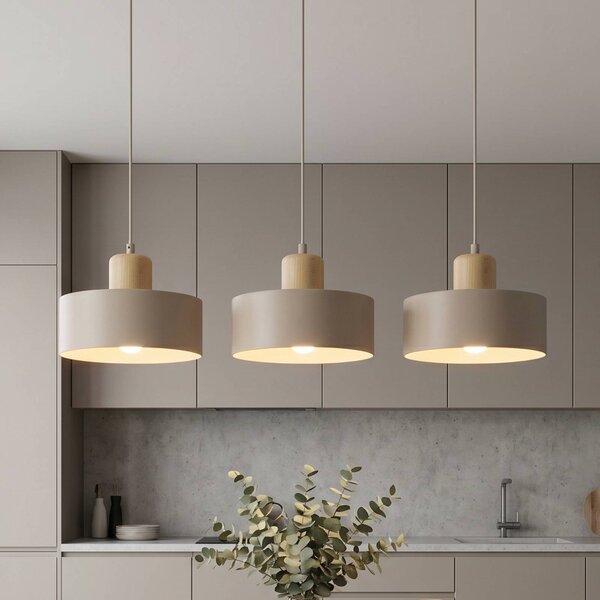 EMIBIG LIGHTING Závěsné světlo Torin, béžové, délka 80 cm, 3 žárovky, kov/dřevo, stmívatelný, Krémová / jantar, Obývací pokoj / jídelna, kov, Skandinávský