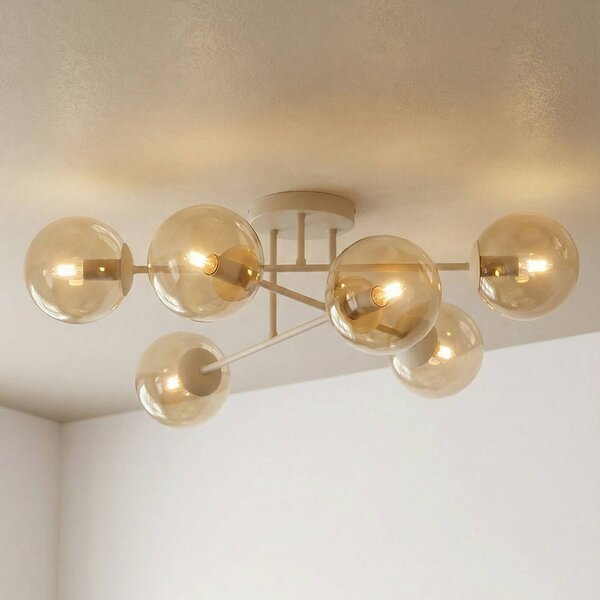 EMIBIG LIGHTING Stropní světlo ROMA, béžové, Ø 75 cm, 6žárovkové, sklo/kov, E14, stmívatelný, Krémová / jantar, Obývací pokoj / jídelna, Sklo, Moderní, Koule