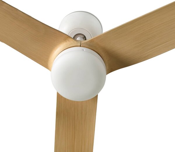 FARO BARCELONA LED stropní ventilátor Punt M bílý/dřevo DC tichý Ø 130 cm, stmívatelný, Bílá / opál, Obývací pokoj / jídelna, kov, Moderní