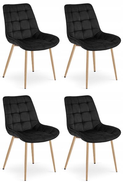 Set čtyř jídelních židlí BERA sametové černé / dřevěné nohy (4 ks)