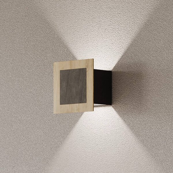 Elobra LED nástěnné světlo Chile S, dub/granit, výška 15 cm, stmívatelné, stmívatelný, Světlé dřevo, Obývací pokoj / jídelna, Dřevo, Moderní