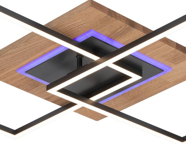 Elobra LED stropní svítidlo Panama M Plus, dub/černá, délka 61 cm, stmívatelný, Světlé dřevo, Obývací pokoj / jídelna, Dřevo, Moderní