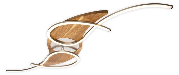 Elobra LED stropní svítidlo Panama curved, dub/nikl, délka 128 cm, stmívatelný, Světlé dřevo, Obývací pokoj / jídelna, Dřevo, Moderní